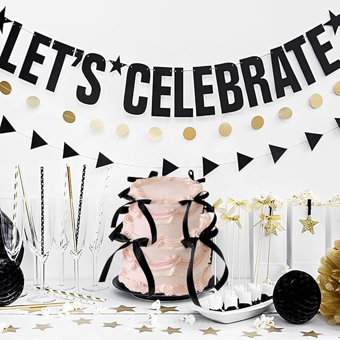 Bow Cake Toppers, 10 Pcs Large Black Bows Cupcake Toppers Themed Party Decorations, Black Birthday Cake Decorations for Wedding Baby Shower Party Supplies