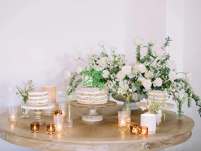 Happy Birthday Cake Topper - Glitter Green Birthday Cake Top Decorations (Green)