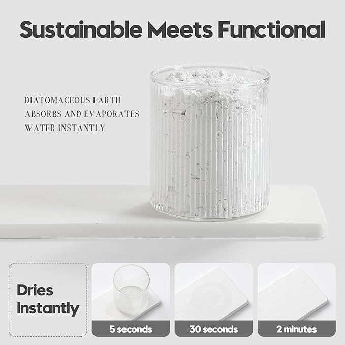 3PCS Bathroom Sink Vanity Trays, Quick Stone Drying Mat Dish Soap Dispenser Sponge Holder for Kitchen Counter, Diatomaceous Earth Water Absorbing Caddy Organizer, White