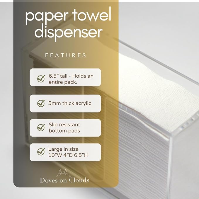 Multifold Paper Towel Dispenser Countertop(5mm-6.5" Tall) Clear Paper Towel Holder, Acrylic Folded Napkin Holder for Kitchen, Countertop C-Fold, Z-Fold, Trifold Paper Hand Towel Dispenser For Bathroom