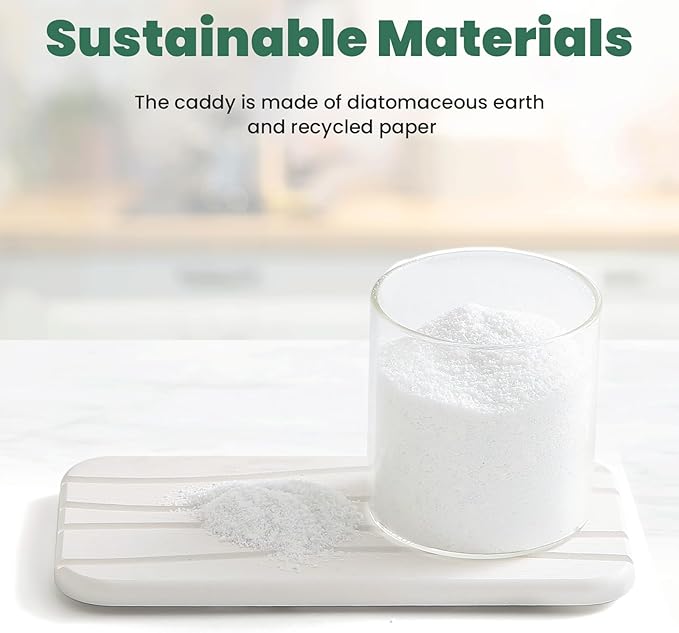 3PCS Water Absorbing Diatomaceous Earth Tray for Sink, Fast Drying Soap & Toothbrush Holders for Bathroom Counter, 1 Stone Tray, 2 Stone Coasters