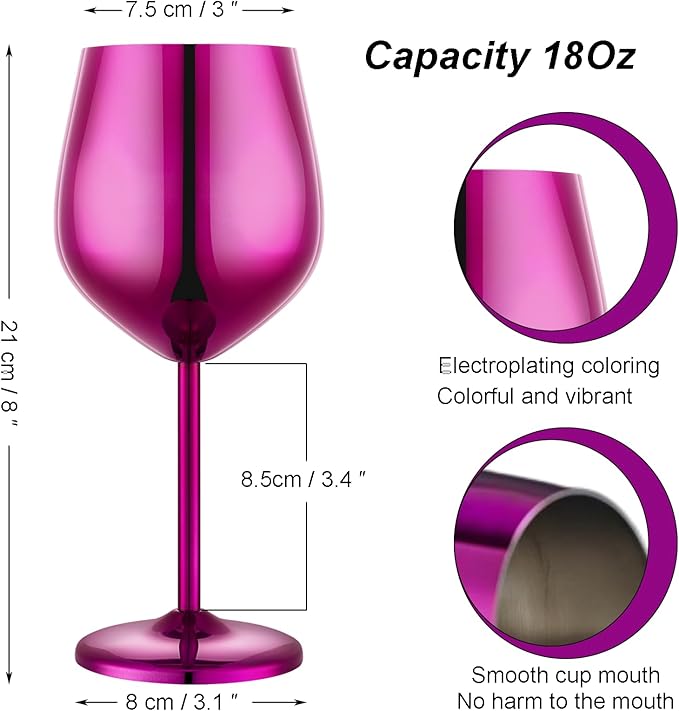 Stainless Steel Wine Glasses Set of 2, 18 oz Unbreakable Purple Wine Glass Unique Metal Wine Goblets for Outdoor Capming and Pool Gift for Wine Lovers