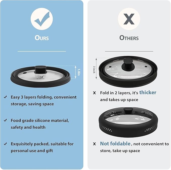 Microwave Splatter Cover Glass Cover Guard Lid with Collapsible Silicone for Food Pot Plate Cover 9.8 inch Black