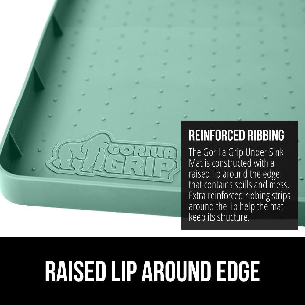 GORILLA GRIP Waterproof Silicone Under Sink Mat with Raised Lip for Kitchen and Bathroom, 34 x 22 in, Cabinet Shelf Liner Stay in Place Mats Dishwasher Safe Drawer Liner, Organizer Tray, Mint