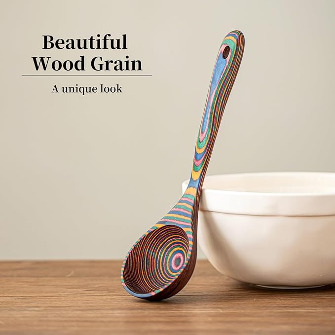 Gudamaye Pakkawood Rainbow Deep Soup Ladles,Pakkawood Ladle,10.6 inch Big Soup Ladle for Cooking,Deep Ladle Spoons,Wood Ladle, Wood Kitchen Utensils Set, Wooden Spoons for Cooking