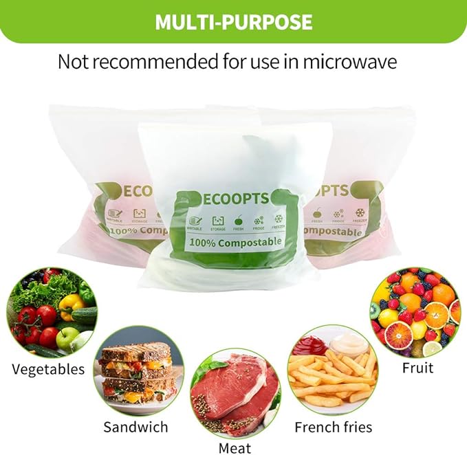 100% Compostable Large Gallon Zip Bag | ECO-Friendly Food Storage Bags | Freezer Bag | Plant-Based BPA-free | Seal well for Fruit,Food and Snack (1, Large)