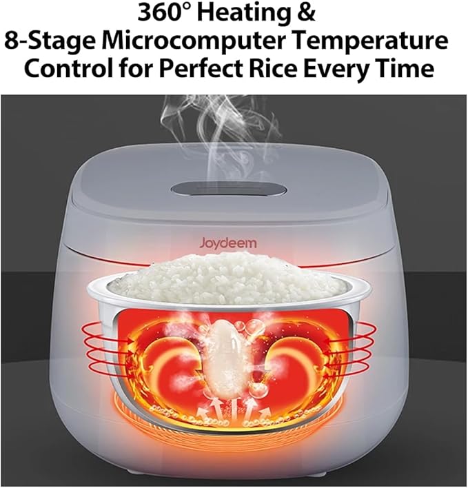 Joydeem Ceramic Rice Cooker FD20S-W, 4 Cups Uncooked Rice Cookers with Pure Ceramic Inner Pot, 24h Dealy Start, 2L, White