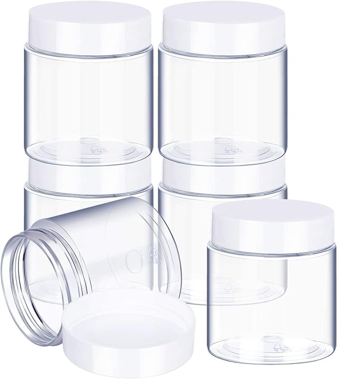 SATINIOR 6 Pack 8 oz Plastic Jars Containers with Lids Wide-mouth Refillable Leakproof Reusable Round Empty Jars for Travel Cosmetic Dry Food Spice Candy Cookie Home Kitchen Organizing(White)