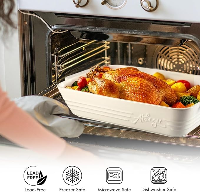 Casserole Dishes for Oven,9x13 Ceramic Baking Dish,4.2 Quarts Large Lasagna Pan with Handles Deep and Large Capacity,Durable Bakeware for Lasagna, Home Decor, Wedding Gift, White