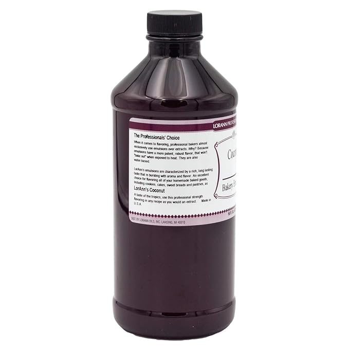 LorAnn Oils Coconut Bakery Emulsion: True Essence, Ideal for Boosting Fruit Tones in Cakes, Cookies & Desserts, Gluten-Free, Keto-Friendly, Extract Substitute Essential for Your Kitchen, 16 Oz