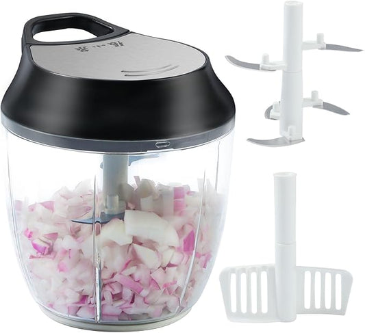 ZHANG XIAO QUAN SINCE 1628 Manual Vegetable Chopper, Hand Pull String Garlic Mincer Onion Cutter for Veggie, Peppers, Tomatoes, Ginger, Fruits, Nuts, 3.6 Cup(900ml) Food Chopper With Egg Whisk