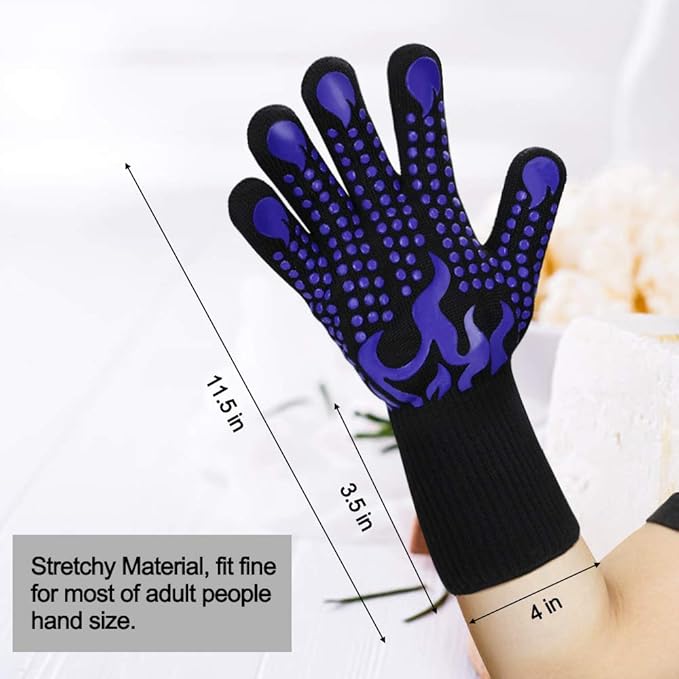 Comsmart BBQ Gloves, 1472 Degree F Heat Resistant Grilling Gloves Silicone Non-Slip Oven Gloves Long Kitchen Gloves for Barbecue, Cooking, Baking, Cutting