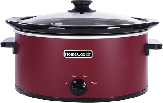 HOMECOOKIN 6 Quart Slow Cooker Oval Manual Pot Food Warmer with 3 Cooking Settings, Red Stainless Steel