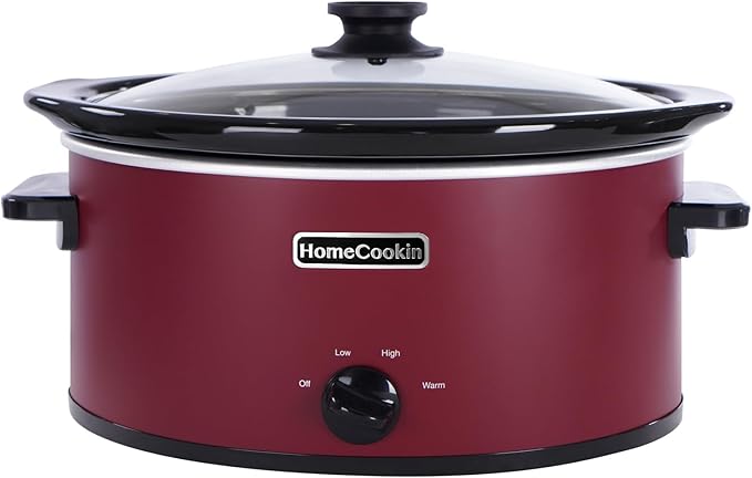 HOMECOOKIN 7 Quart Slow Cooker Oval Manual Pot Food Warmer with 3 Cooking Settings, Red Stainless Steel