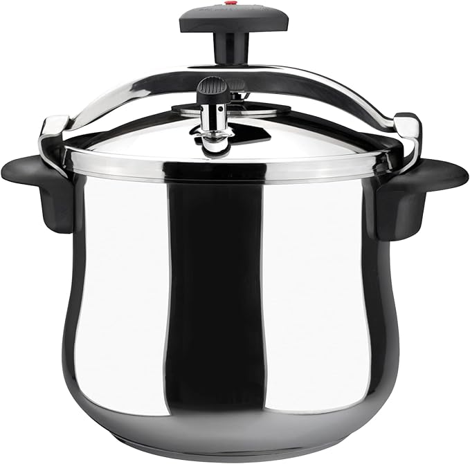 MAGEFESA Star Belly Pressure Cooker 10.6 Qt – 18/10 Stainless Steel, Rounded Bottom, 3 Safety Systems, Works on All Stovetops Including Induction, 8 PSI