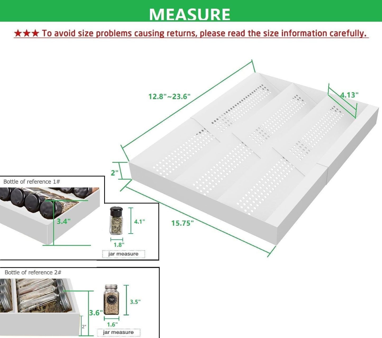 Expandable Metal Spice Drawer Organizer,3-Tier Slanted Seasoning Jars Tray for Kitchen Cabinet Drawers Insert/Countertop (Jars not included)-3Tier,2packs/White