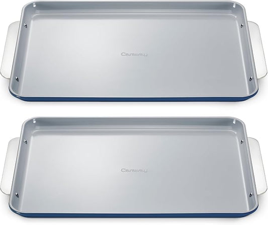 Caraway Non-Stick Ceramic Large Baking Sheet Duo - Naturally Slick Ceramic Coating - Non-Toxic, PTFE & PFOA Free - Perfect for Baking, Roasting, and More - Large (18" x 13") - Navy