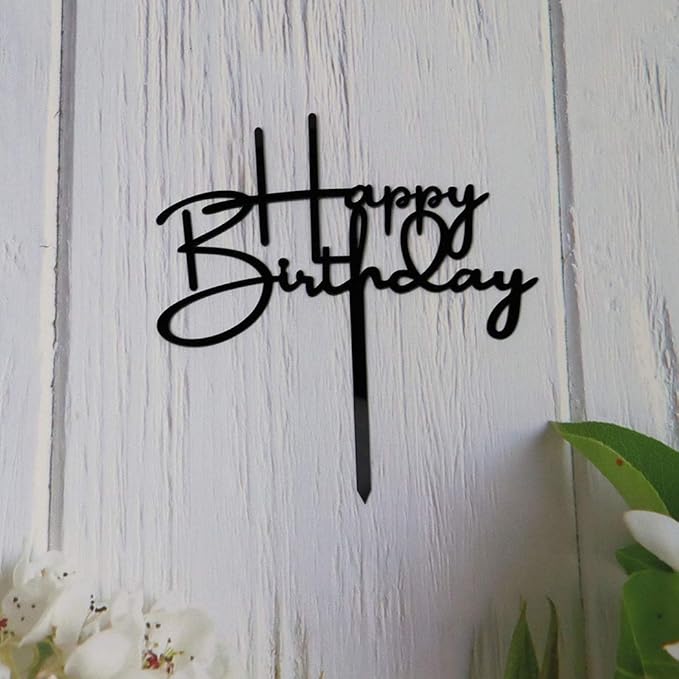 Happy Birthday Cake Topper for Birthday Party Decorations, Black Acrylic
