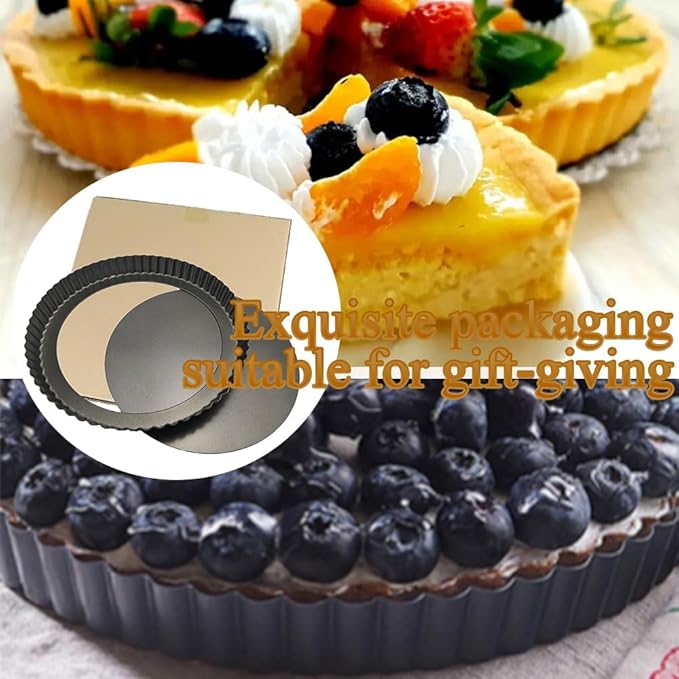 9 Inch Tart Pan with Removable Bottom, Carbon Steel Heavy Duty Nonstick Quiche Pan- Fluted Edges, Loose Bottom, 1.2-Inch Depth for Baking Fruit Tarts, Pies
