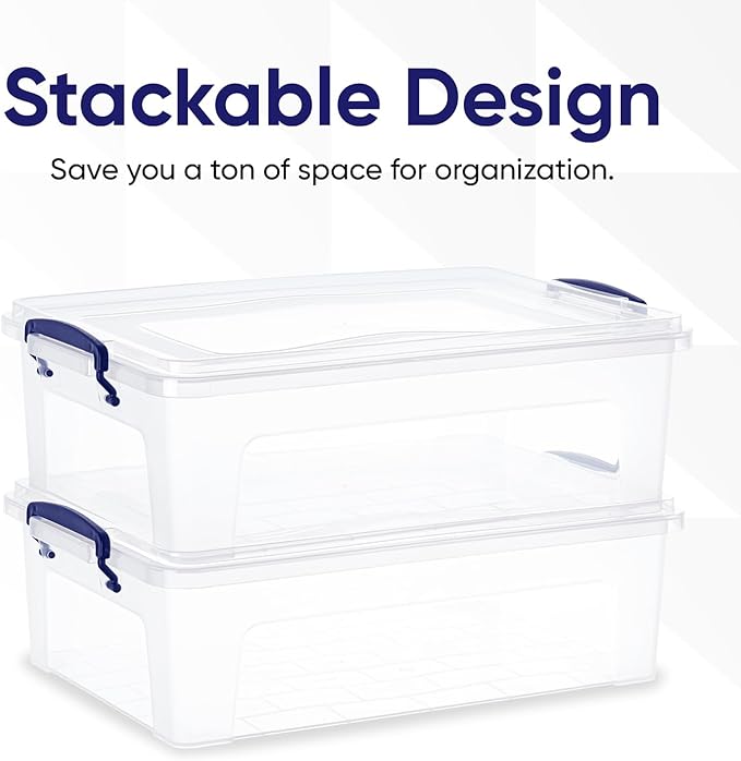 Superio Storage Bins with Lids, Clear Plastic Containers for Organizing, Stackable Totes, BPA Free, Odor Free, Organizer Boxes for Home, and Dorm (2 Pack, 22.7 Qt)