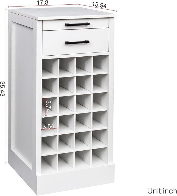 WERSMT 6-Tier Wine Rack Freestanding Floor with 2 Drawers, 24 Bottles Wood Wines Racks Counter for Small Space, Farmhouse Stackable Modular Wine Bottle Holder Rack, White