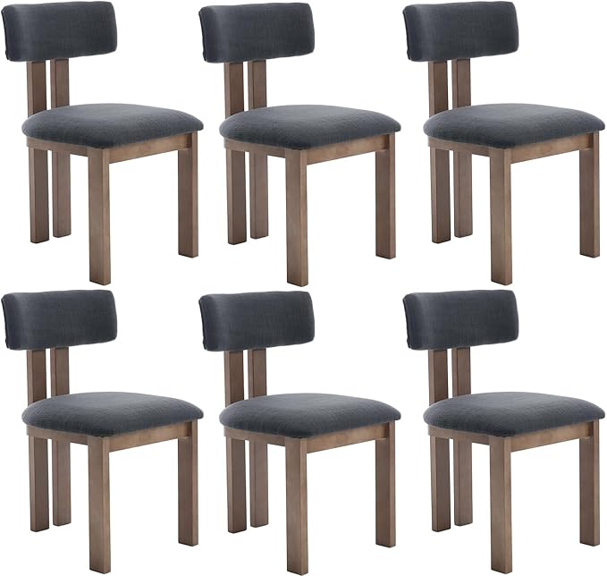 chairus Dining Chairs Set of 6 Linen Fabric Diner Chairs Farmhouse Wood Chairs for Kitchen and Dining Room, Black