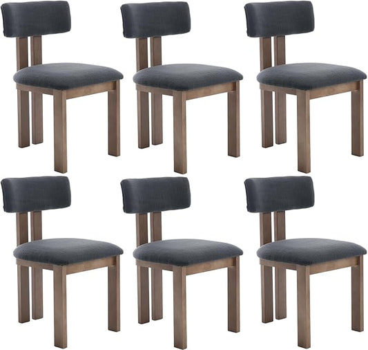 chairus Dining Chairs Set of 6 Linen Fabric Diner Chairs Farmhouse Wood Chairs for Kitchen and Dining Room, Black