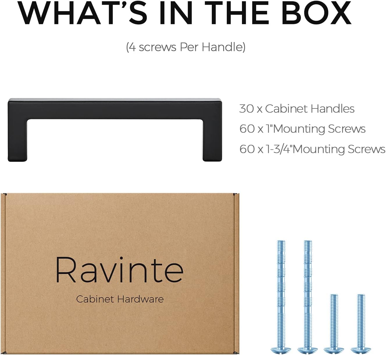 Ravinte 30 Pack Solid 3-1/2 Inch Center to Center Slim Square Bar Drawer Handles Cabinet Hardware - Matte Black Kitchen Pulls