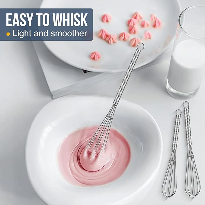 Small Whisk Stainless Steel, Mini wire whisk 3 Pieces, 5in, 6in & 7in Tiny Whisks Perfect for Whisking, Beating, Mixing Sauces & Blending Ingredients.