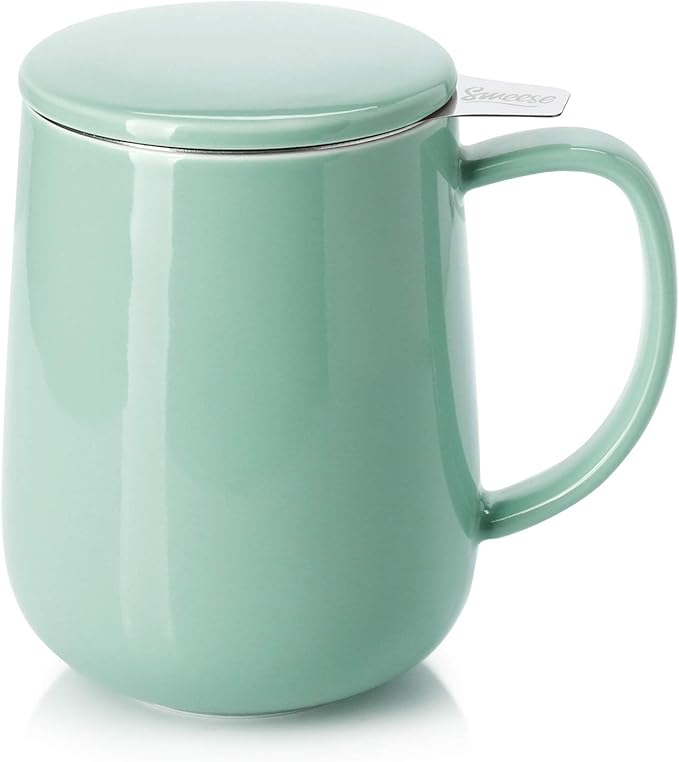 Sweese 20 OZ Porcelain Tea Mug with Infuser and Lid, Loose Leaf Tea Cup, Gifts for Tea Lover - Mint Green