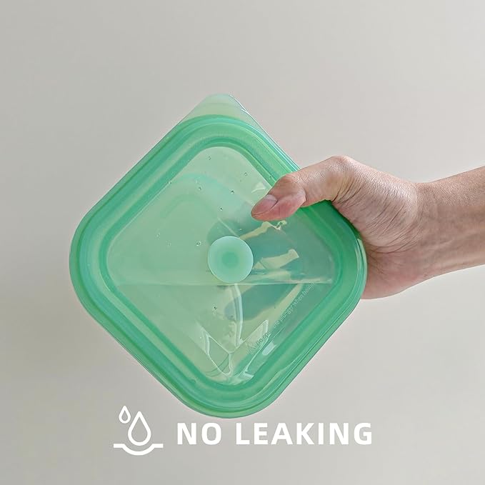 KVK 4 Pack Collapsible Food Storage Containers, Silicone Food Storage Containers With Lids, Green Reusable Collapsible Bowls For Camping, Dishwasher Safe Kitchen Supplies