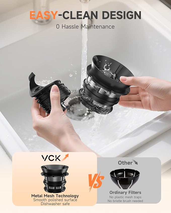 VCK Cold Press Juicer - Large 5.12" Feed Chute, Easy to Clean, Slow Masticating for Nutrient Retention, Quiet 250W Motor, High Juice Yield, Leakproof - Fruits, Vegetables & Leafy Greens