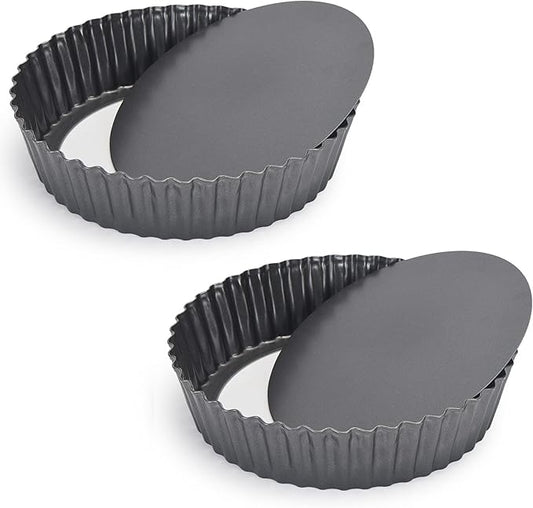 2 Pack Nonstick Tart Pan, Quiche Pan, Carbon Steel Deep-dish Pie Pan with Removable Loose Bottom (9.4 In)