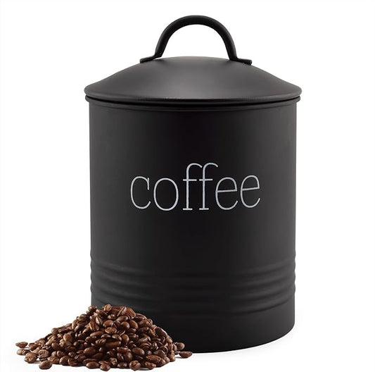 AuldHome Design Enamelware Black Coffee Canister; Modern Farmhouse Style Coffee Storage for Kitchen