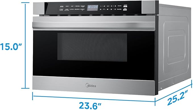 Midea MM12S2ASZ Oven 1000W, 1.2 Cu.ft Drawer, 24'' Built-in Microwave, Stainless Steel, Child Safety Lock, One-Touch, Auto-Menus