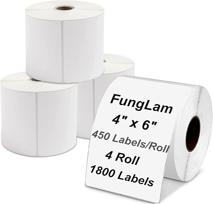 FungLam 4"x6" Thermal Mailing Labels - 450 Labels/Roll (4 Rolls), Compatible with JADENS, Munbyn, Rollo, iDPRT Printers