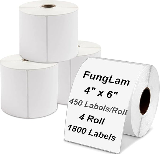 FungLam 4"x6" Thermal Mailing Labels - 450 Labels/Roll (4 Rolls), Compatible with JADENS, Munbyn, Rollo, iDPRT Printers