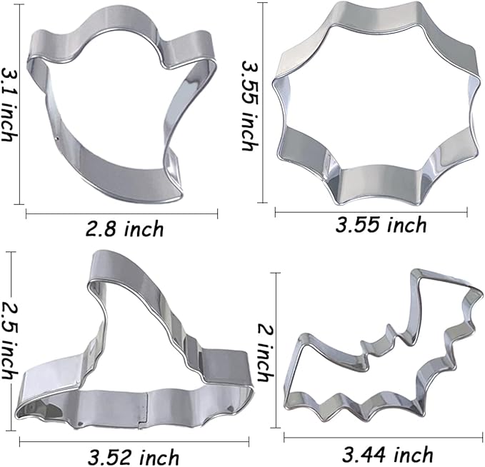 Halloween Cookie Cutters Large 7Pcs, Bat Pumpkin Magic Hat Cat Cookie Cutter, Sturdy Easy to Clean & Demold Pancake Dough Molds for Halloween Baking