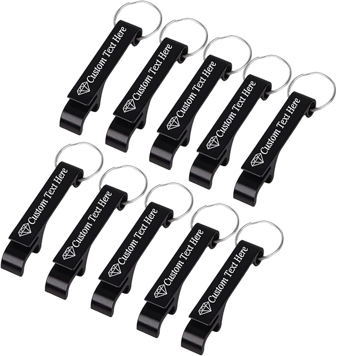 10PCS Personalized Bottle Opener Keychain Bulk Custom Beer Bottle Opener with Logo Text Engraved Wedding Bottle Opener Favors Customized Gifts for Guests Baby Shower Birthday Party-Black
