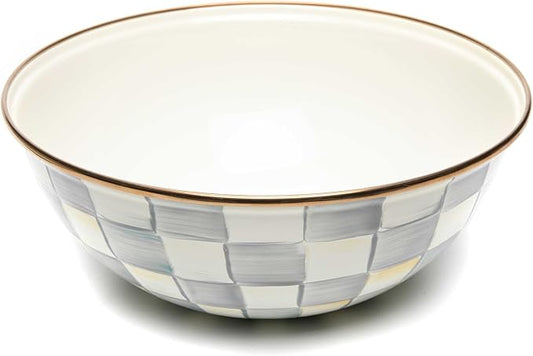 MACKENZIE-CHILDS Enamel Everyday Bowl, Serving Bowl for Entertaining, Medium, Gray-and-White Sterling Check, Set of 1