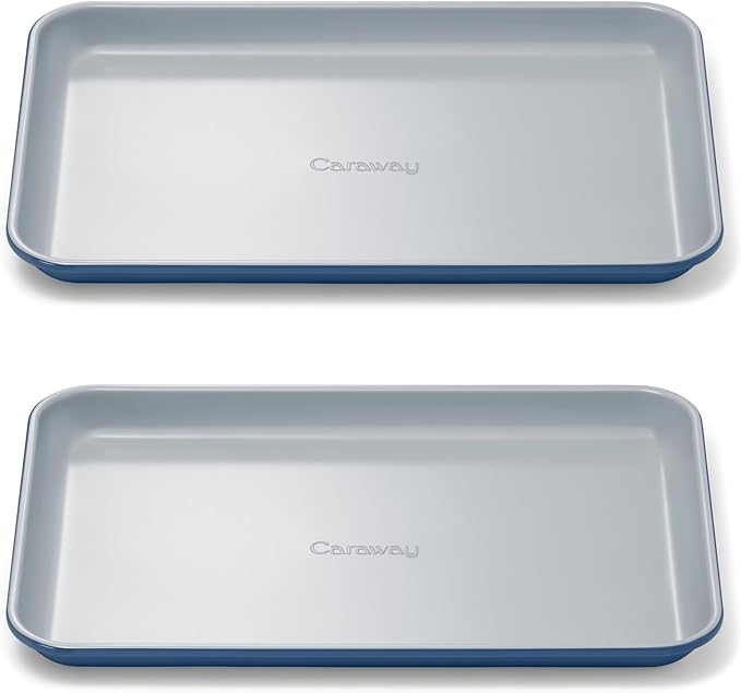 Caraway Nonstick Ceramic Small Baking Sheet Duo (9x13”) – Non-Toxic, PTFE & PFOA Free – Oven Safe – Aluminized Steel Core – Mini Sheet Pan for Baking, Roasting & More - Navy