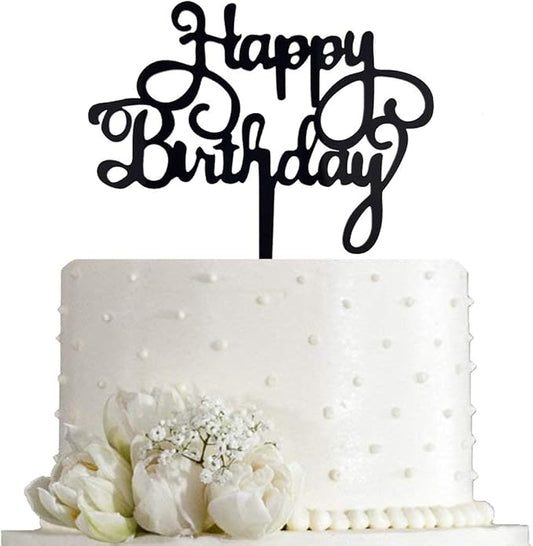 Happy Birthday Cake Topper for Birthday Party Decorations - Black Acrylic