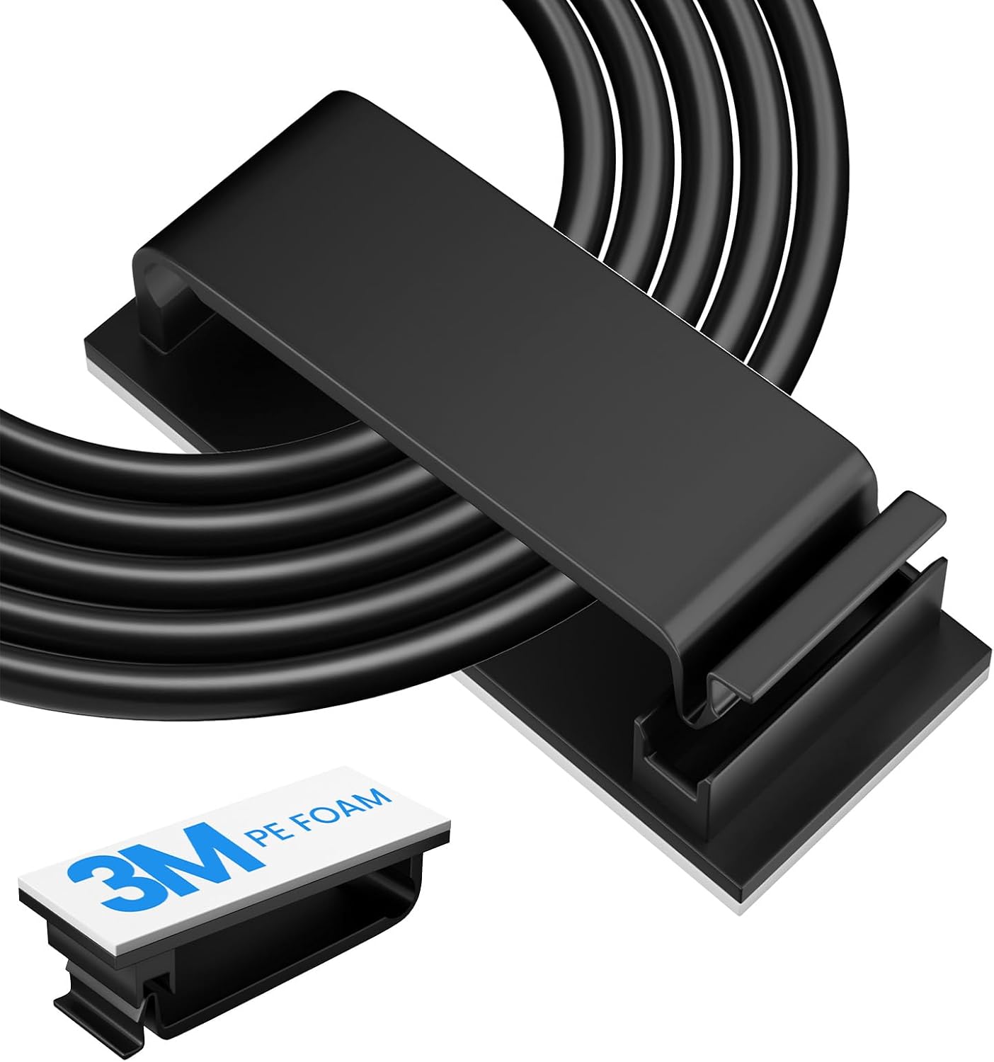 Adhesive Cable Management Clip (20Pcs Black),Cord Management Under Desk,Wire Organizer for TV PC Ethernet HDMI Extension Cord Power Plug