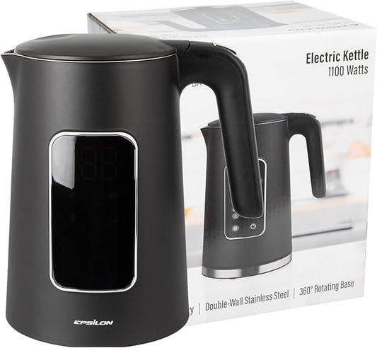 Epsilon LCD Electric Kettle 1500W - 1.7L Hot Water Tea Kettle with Digital Display, Temperature Control, Fast Boil, BPA-Free Electric Teapot with Auto Shut-Off & Boil Dry Protection