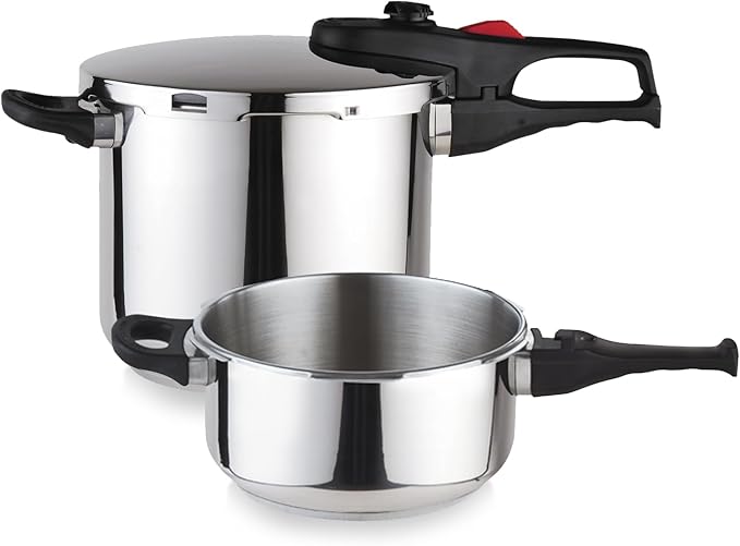 Magefesa Practika Plus Pressure Cooker, 4.2 & 6.3 Quart, 18/10 Stainless Steel, Induction-Compatible, Superior Heat Distribution, Encapsulated Diffuser Bottom, 5 Safety Systems
