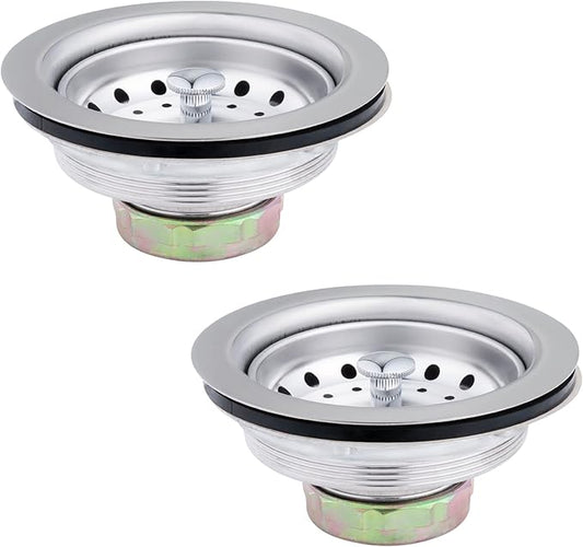 Artiwell 2-Pack Kitchen Sink Basket Strainer and Stopper, 3-1/2” Kitchen Drain Assembly with Strainer and Sink Stopper, Kitchen Sink Strainer with Stopper, Chrome Plated