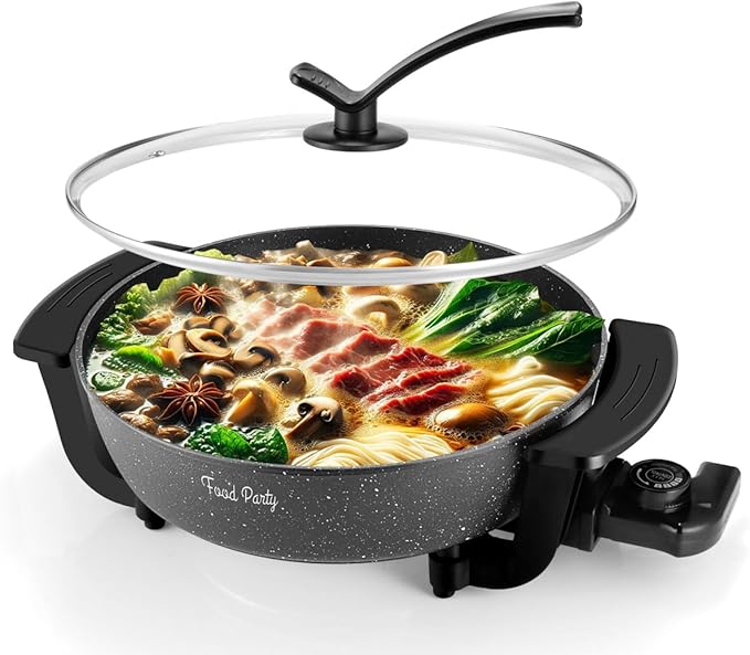 Food Party Electric Hot Pot Skillet Hotpot Pot Electric Cooker Shabu Shabu Pot 110V Non-Stick 6L BPA FREE Fondue Chinese Hot Pot