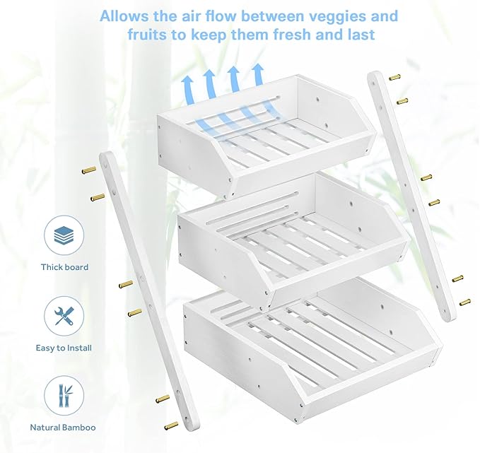 G.a HOMEFAVOR Fruit Basket for Kitchen, 3-Tier Fruit Bowl for Kitchen Counter, Vegetable Storage Stand for Fruit Shop, 15 mm Thickness (WHITE)