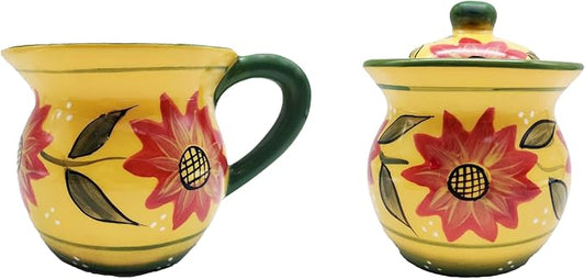 ACK Ceramic Cream and Sugar Set, Sugar Bowl with Lid (Country Sunflower)