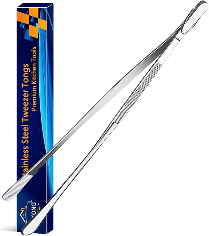 JETKONG 12-Inch Fine Tweezer Tongs Long Cooking Tweezer Stainless Steel Kitchen Tweezers
